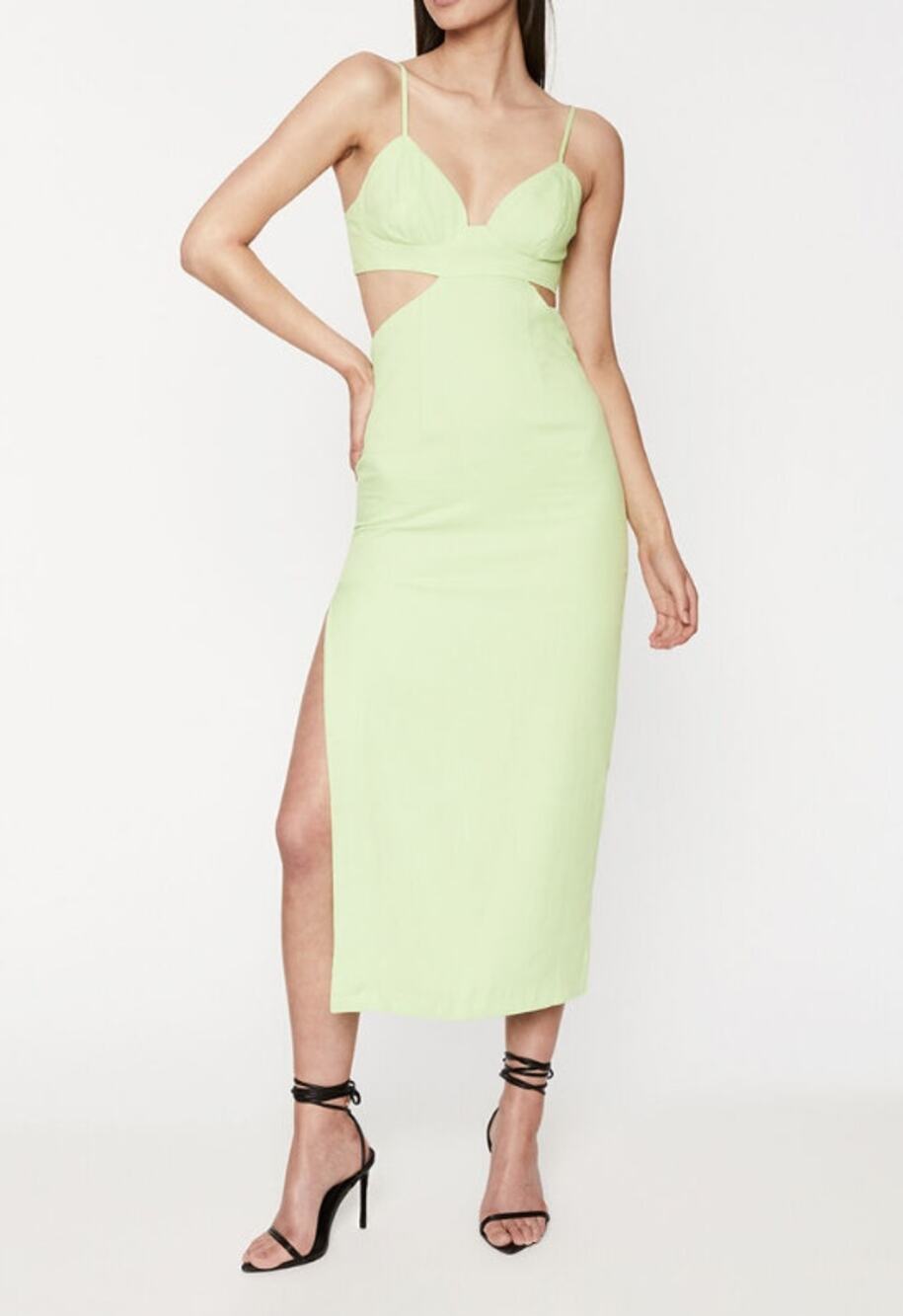 BARDOT Womens Cut Out Slit Midi Dress Large Green Lime V Neck NWT FLAW
